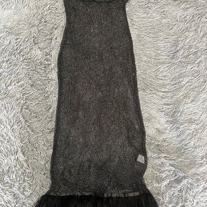 Finesse Black Midi Dress with Feather Hem